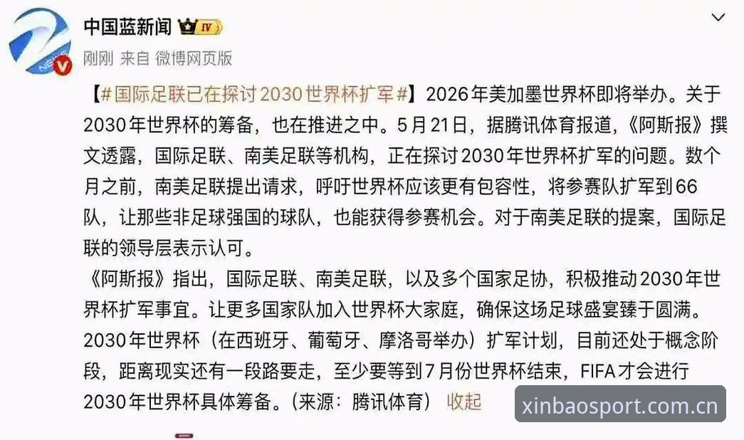 2030世界杯最新动态：扩军至66队计划曝光，中国男足或迎历史机遇